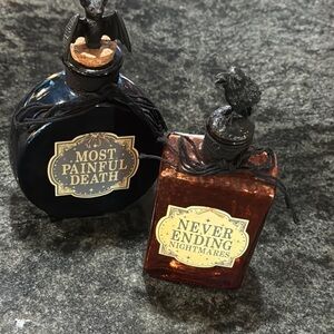 Set of 2 creepy decorative  bottles  Bat & crow